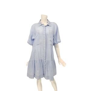 Jonathan Simkhai Linen Crissy Striped Mini Shirt Dress Blue/White Women's Size L